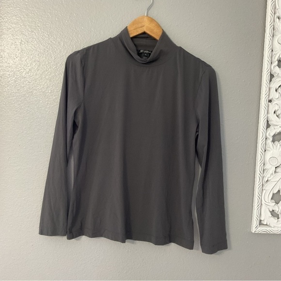 St. John Womens Long Sleeve Lightweight Mock Neck Shirt Medium Gray - Picture 1 of 6